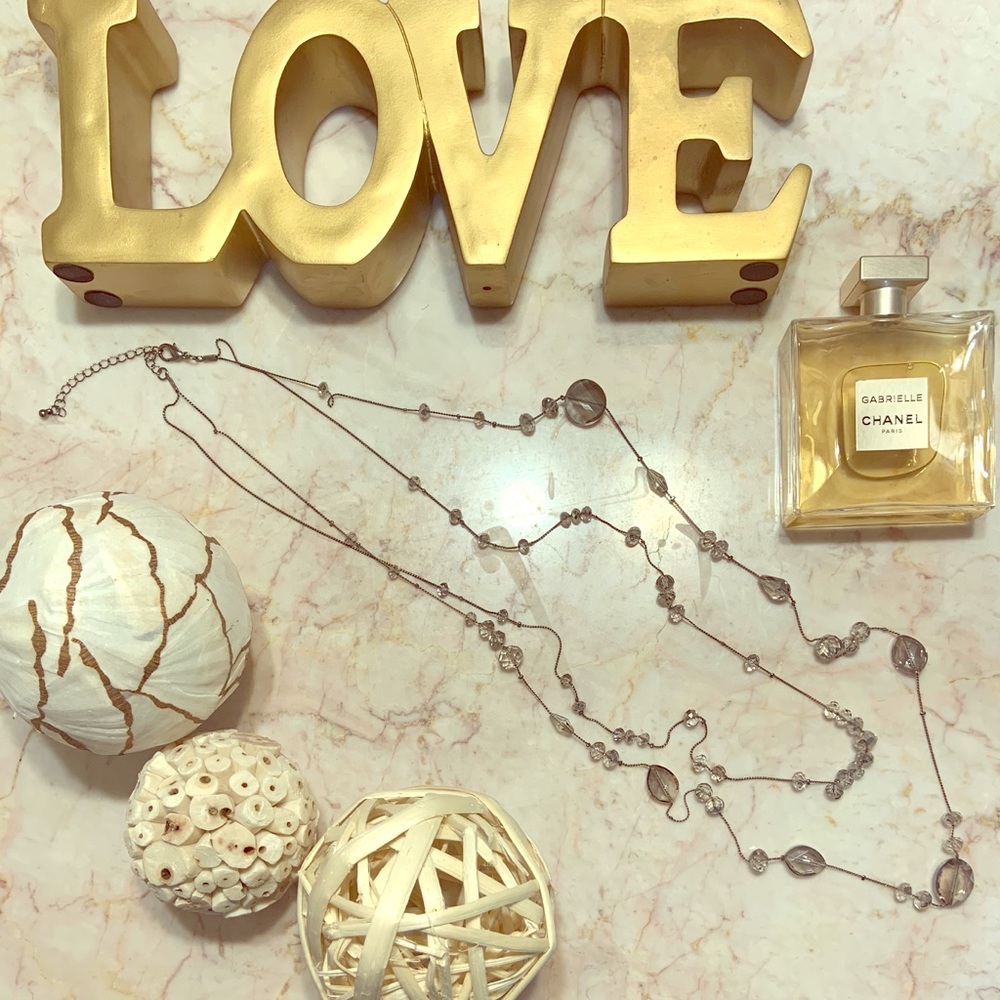 Grey crystal long layered necklace